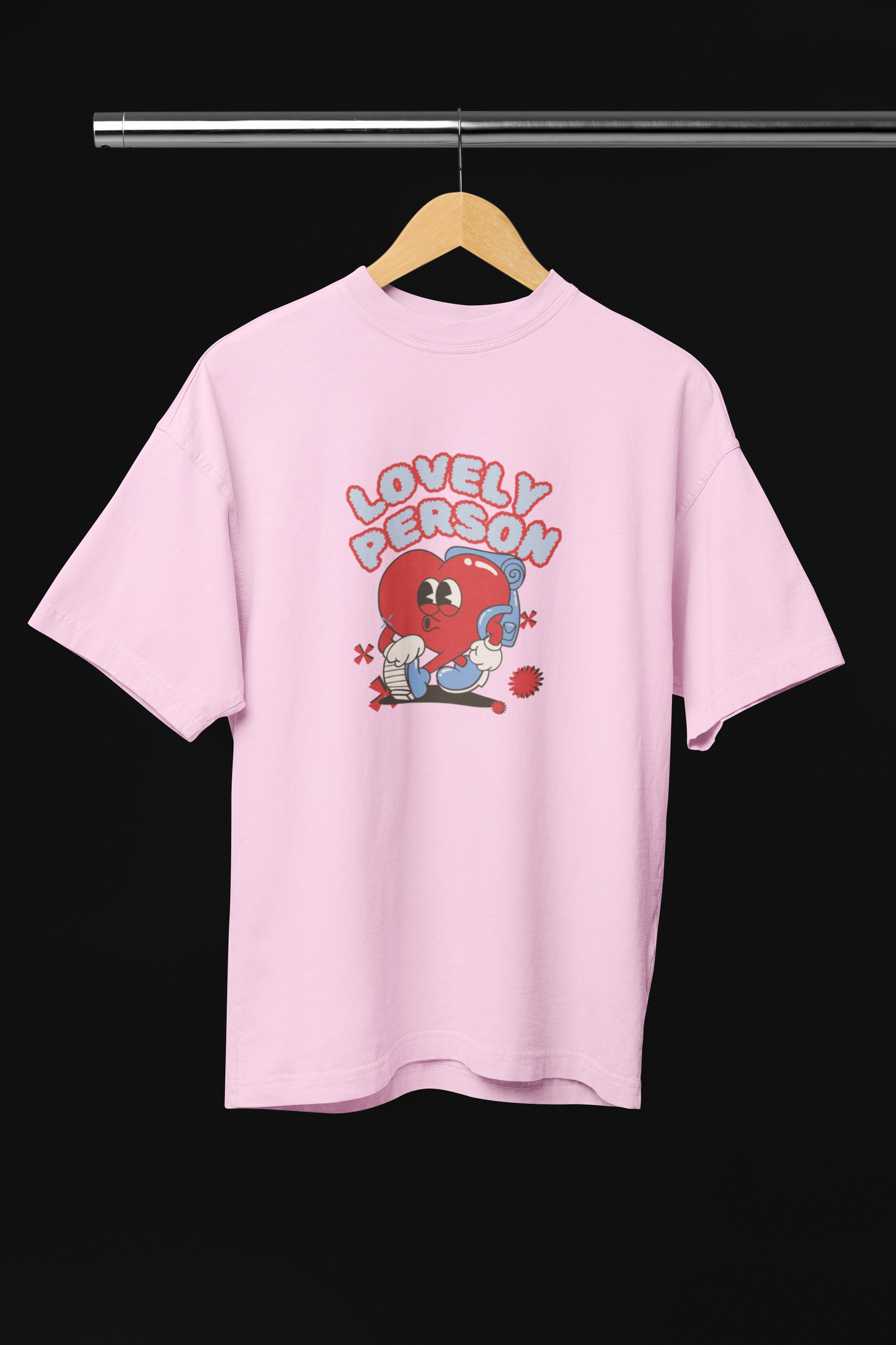 Lovely person Oversized pink t-shirt with Heart