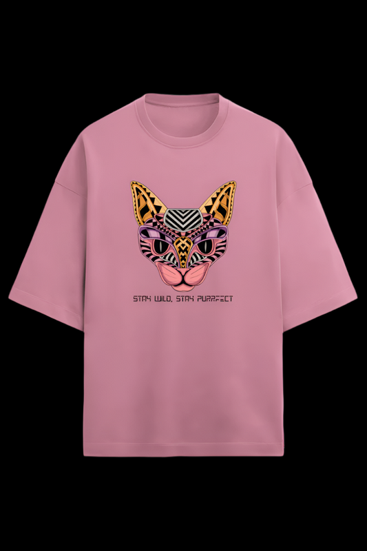 Cat Face Oversized t-shirt in flamingo
