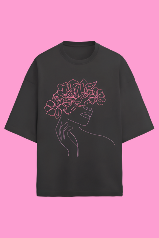 Flower Face Oversized Black t-shirt 