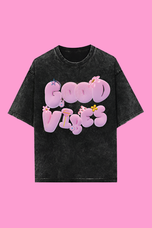 Good Vibes Acid Washed Black Oversized t-shirt