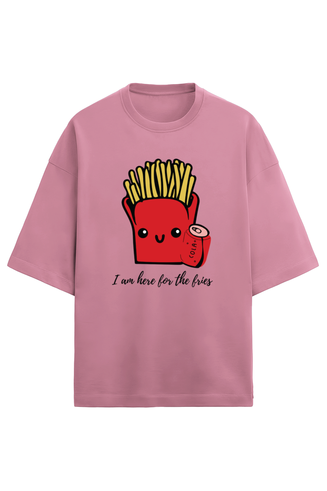 I am here for the fries printed Oversized flamingo color t-shirt